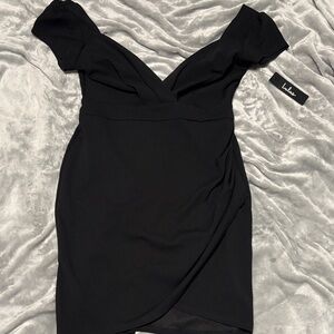 Lulu's Elegant Black Off-Shoulder Mini Dress